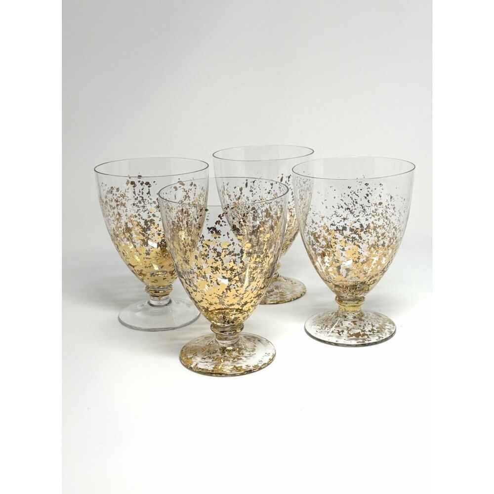 Set of 4 Gold splatter sponge flecked glasses goblets vintage